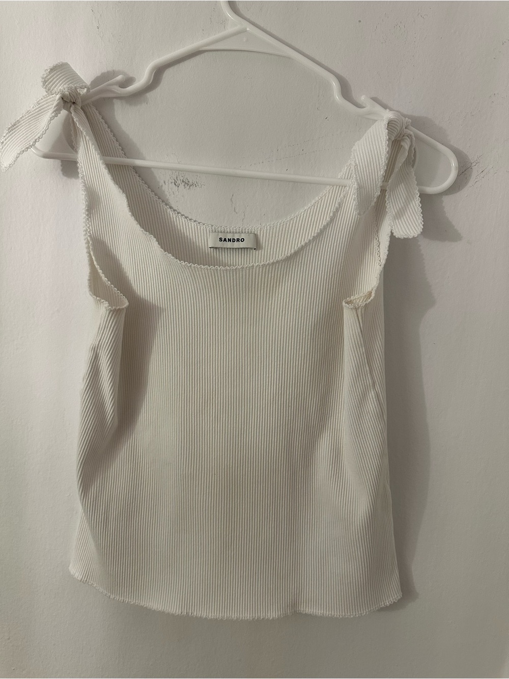 Sandro Paris White Ribbed Tie-Shoulder Tank Top – Size 4